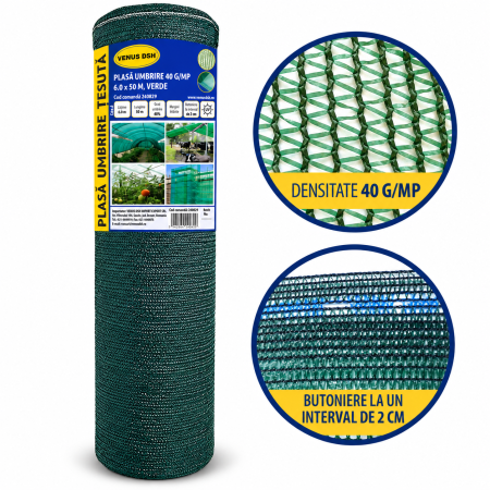 Plasa umbrire 40 g/mp, 6 x 50 m, verde